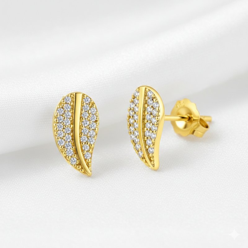 Kolczyki damskie pozłacane listki sztyft wkrętki srebro próba 925