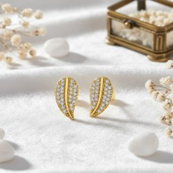 Kolczyki damskie pozłacane listki sztyft wkrętki srebro próba 925