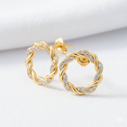 Kolczyki srebrne pozłacane koła sztyfty cyrkonie srebro 925 eleganckie