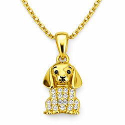 Srebrny pozłacany naszyjnik zawieszka piesek cyrkonia srebro próba 925