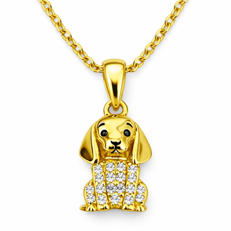 Srebrny pozłacany naszyjnik zawieszka piesek cyrkonia srebro próba 925