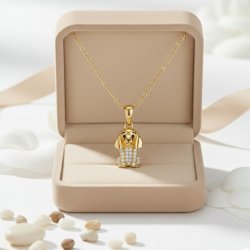 Srebrny pozłacany naszyjnik zawieszka piesek cyrkonia srebro próba 925