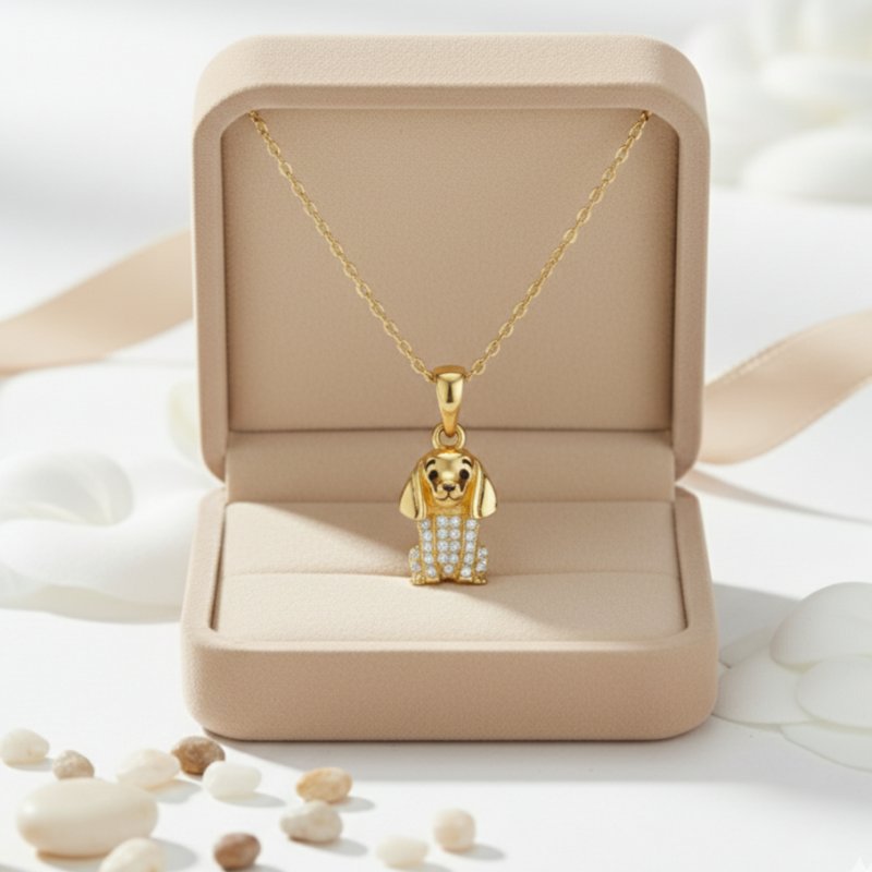 Srebrny pozłacany naszyjnik zawieszka piesek cyrkonia srebro próba 925