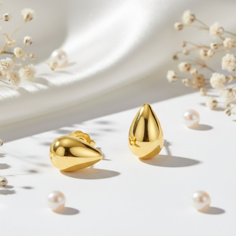 Srebrne pozłacane kolczyki sztyfty wkrętki małe krople srebro próba 925