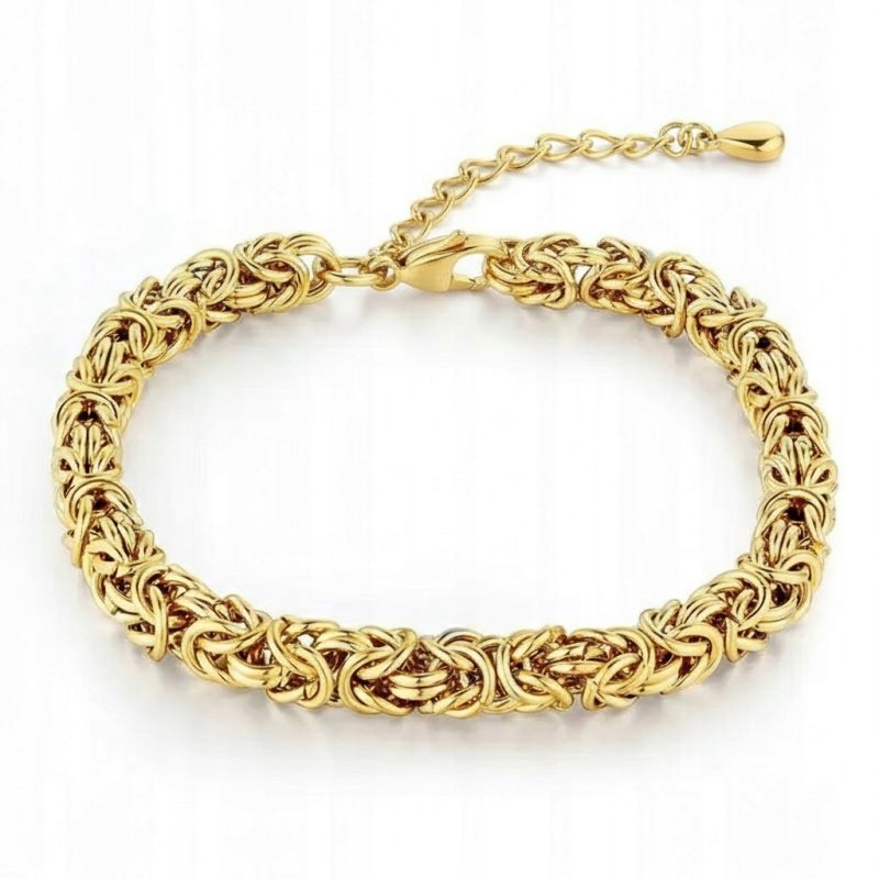 Bransoletka pozłacana męska splot królewski 21 cm stal szlachetna 316L