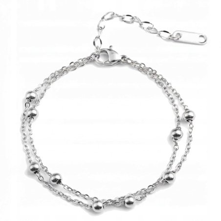 Bransoletka srebrna podwójna damska kulki 21 cm stal chirurgiczna 316L