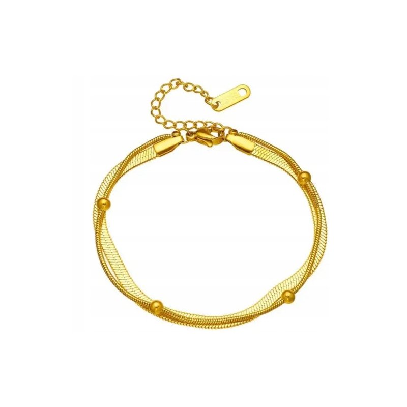 Bransoletka pozłacana damska podwójna kulki 17 cm stal szlachetna 316L