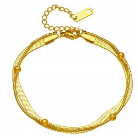 Bransoletka pozłacana damska podwójna kulki 17 cm stal szlachetna 316L