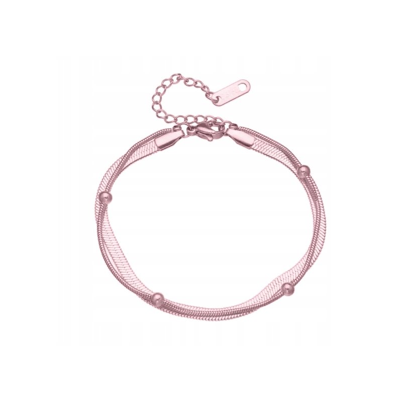 Bransoletka pozłacana damska podwójna kulki stal chirurgiczna 316L 22 cm