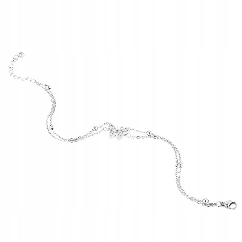 Bransoletka srebrna damska na nogę motyl stal chirurgiczna szlachetna 24 cm