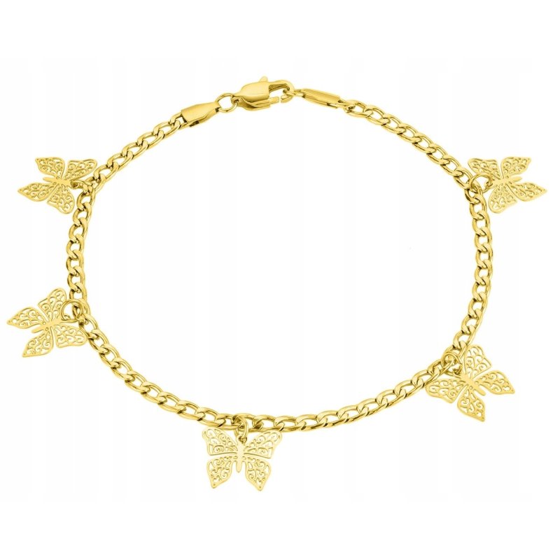 Bransoletka pozłacana damska na nogę kostkę stopę motylki stal szlachetna