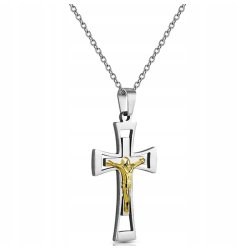 Łańcuszek męski z krzyżykiem srebrny krzyż naszyjnik stal szlachetna 50 cm