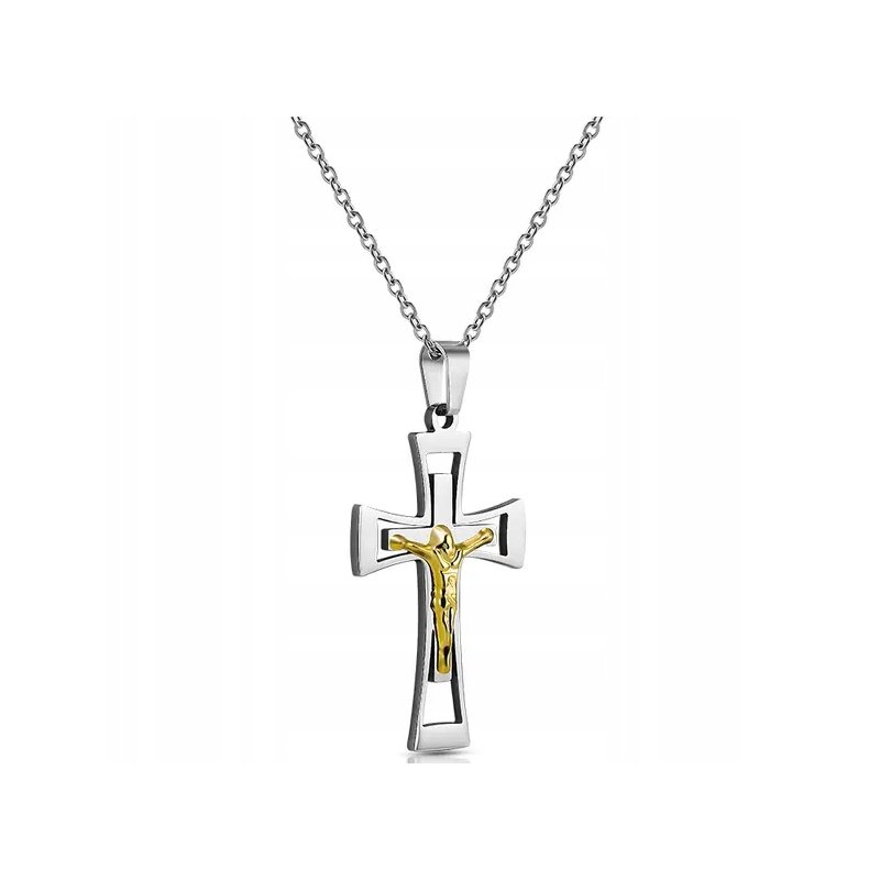 Łańcuszek męski z krzyżykiem srebrny krzyż naszyjnik stal szlachetna 50 cm