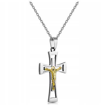 Łańcuszek męski z krzyżykiem srebrny krzyż naszyjnik stal szlachetna 50 cm