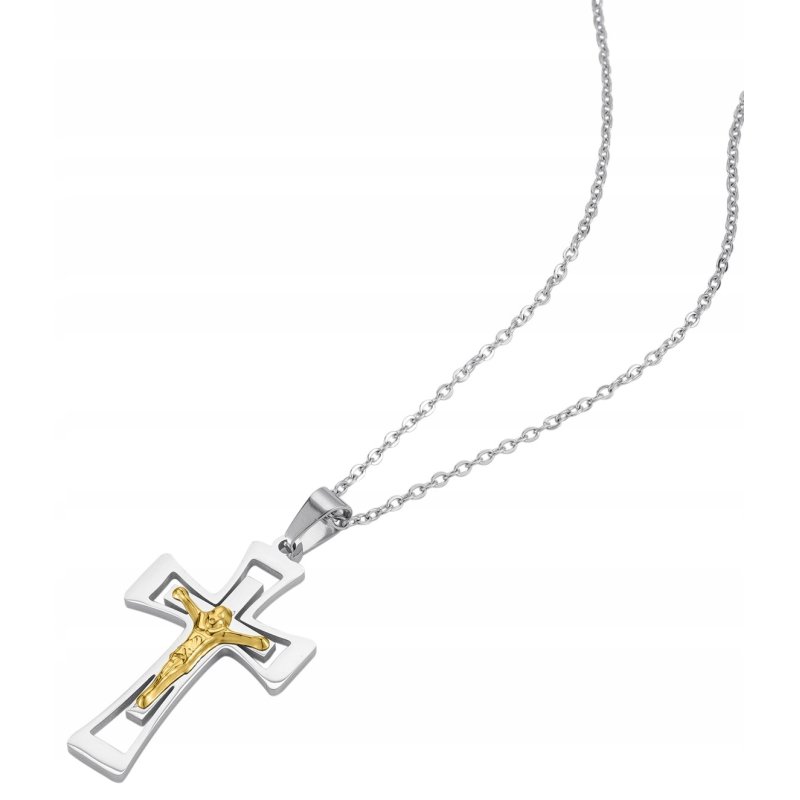 Łańcuszek męski z krzyżykiem srebrny krzyż naszyjnik stal szlachetna 50 cm