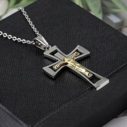 Łańcuszek męski z krzyżykiem srebrny krzyż naszyjnik stal szlachetna 50 cm