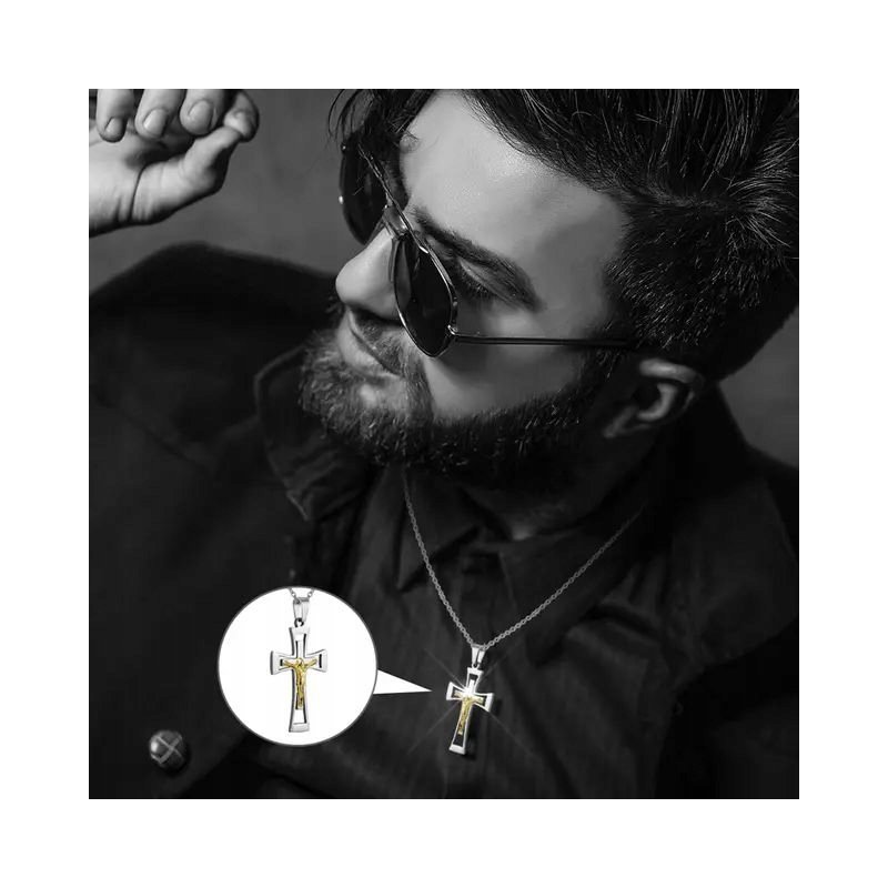 Łańcuszek męski z krzyżykiem srebrny krzyż naszyjnik stal szlachetna 50 cm