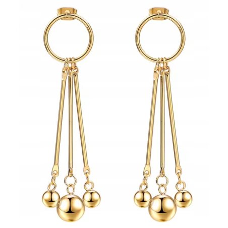 Kolczyki pozłacane długie wiszące kulki stal chirurgiczna szlachetna 316L