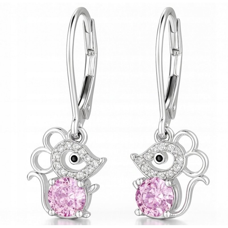 Srebrne kolczyki myszki cyrkonia srebro próba 925 angielskie zapięcie