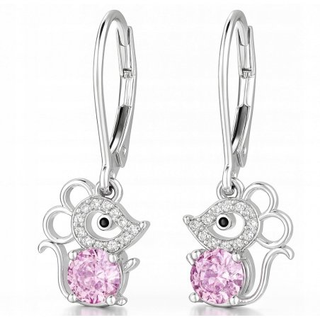 Srebrne kolczyki myszki cyrkonia srebro próba 925 angielskie zapięcie