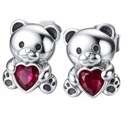 Srebrne kolczyki misie serce cyrkonia srebro próba 925 sztyfty wkrętki