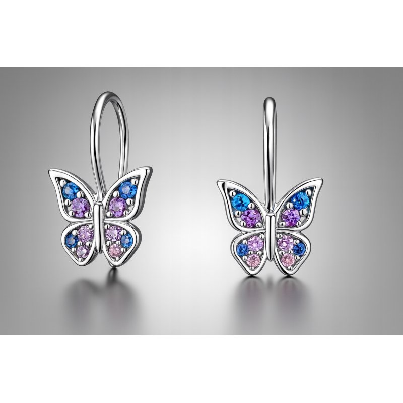 Srebrne kolczyki motylki cyrkonia srebro próba 925 angielskie zapięcie