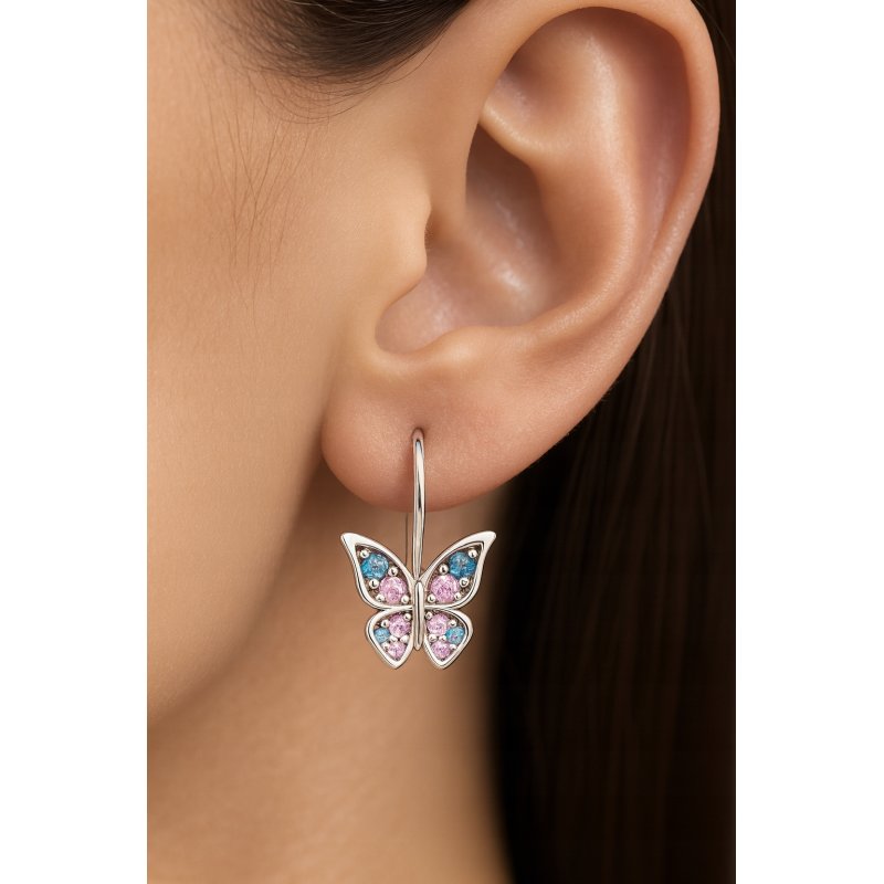 Srebrne kolczyki motylki cyrkonia srebro próba 925 angielskie zapięcie
