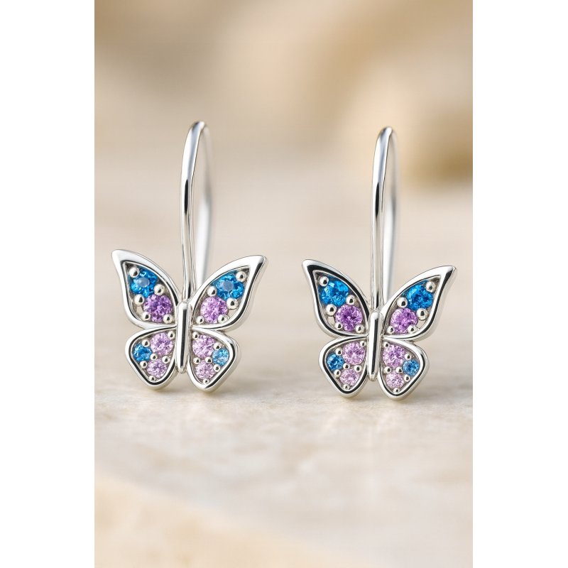 Srebrne kolczyki motylki cyrkonia srebro próba 925 angielskie zapięcie