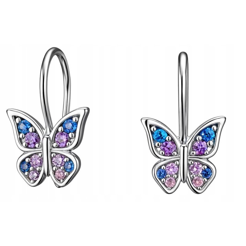 Srebrne kolczyki motylki cyrkonia srebro próba 925 angielskie zapięcie