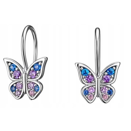 Srebrne kolczyki motylki cyrkonia srebro próba 925 angielskie zapięcie