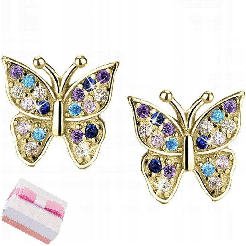 Srebrne kolczyki motylki dla dziewczynki srebro pozłacane 925