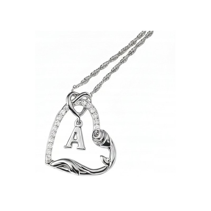 Srebrny Naszyjnik 925 Serce z Literką 585 Kwiat Życia Róża Litera A