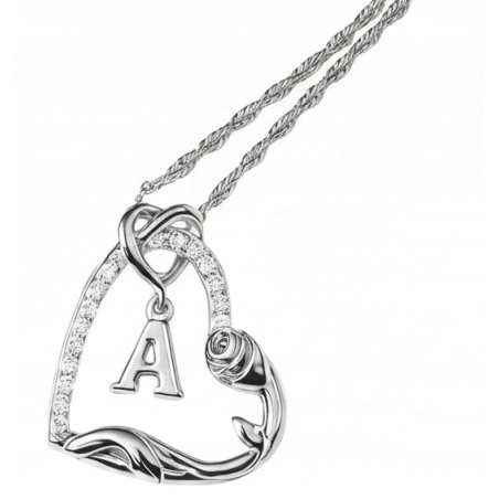 Srebrny Naszyjnik 925 Serce z Literką 585 Kwiat Życia Róża Litera A