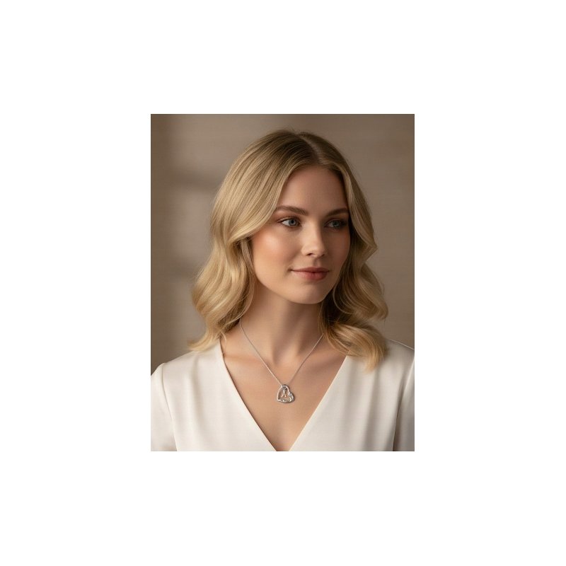 Srebrny Naszyjnik 925 Serce z Literką 585 Kwiat Życia Róża Litera A