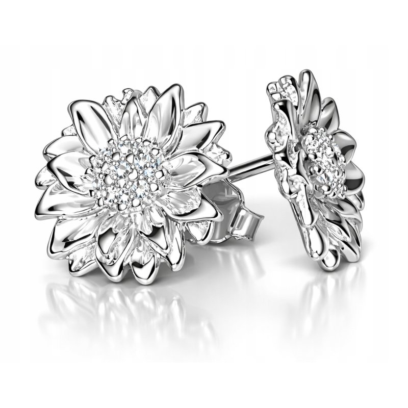 Srebrne kolczyki kwiatki słoneczniki srebro próba 925 sztyfty wkrętki