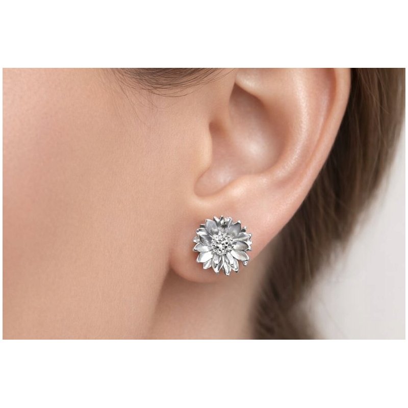 Srebrne kolczyki kwiatki słoneczniki srebro próba 925 sztyfty wkrętki