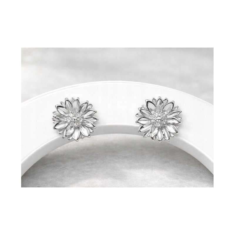 Srebrne kolczyki kwiatki słoneczniki srebro próba 925 sztyfty wkrętki