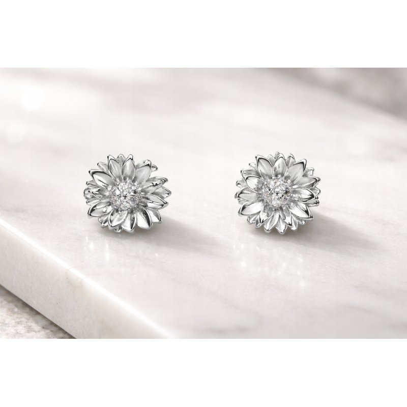 Srebrne kolczyki kwiatki słoneczniki srebro próba 925 sztyfty wkrętki