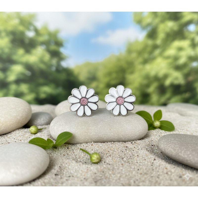 Srebrne kolczyki kwiatki stokrotki srebro próba 925 sztyfty wkrętki