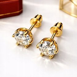 Kolczyki srebrne pozłacane srebro 925 wkrętki sztyfty z cyrkonią