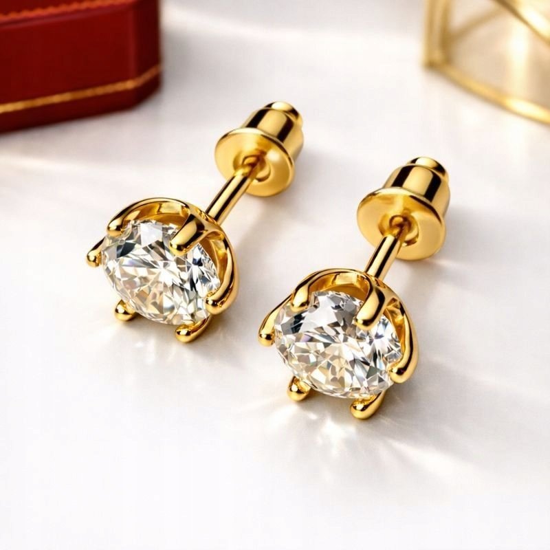 Kolczyki srebrne pozłacane srebro 925 wkrętki sztyfty z cyrkonią