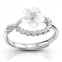 Pierścionek srebrny kwiat z cyrkonią regulowany damski srebro próba 925