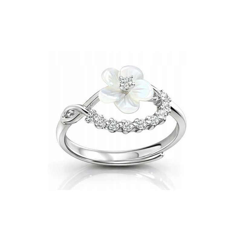 Pierścionek srebrny kwiat z cyrkonią regulowany damski srebro próba 925