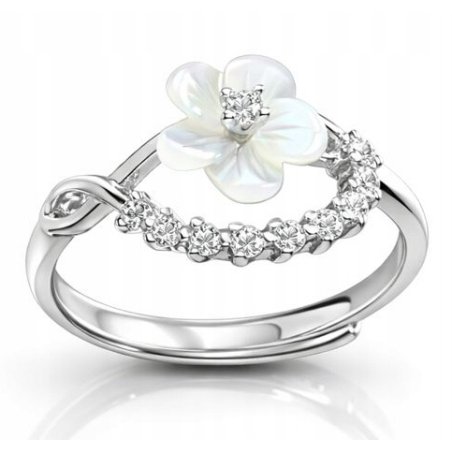 Pierścionek srebrny kwiat z cyrkonią regulowany damski srebro próba 925