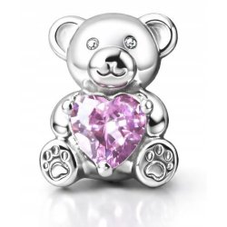 Charms srebrny miś z sercem zawieszka beads na Walentynki