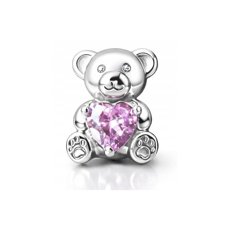Charms srebrny miś z sercem zawieszka beads na Walentynki