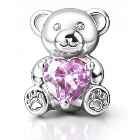 Charms srebrny miś z sercem zawieszka beads na Walentynki
