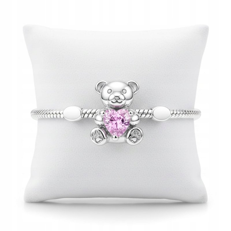 Charms srebrny miś z sercem zawieszka beads na Walentynki