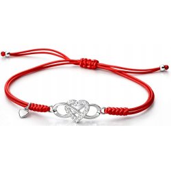 Srebrna bransoletka damska sznurkowa regulowana serce srebro 925 Walentynki