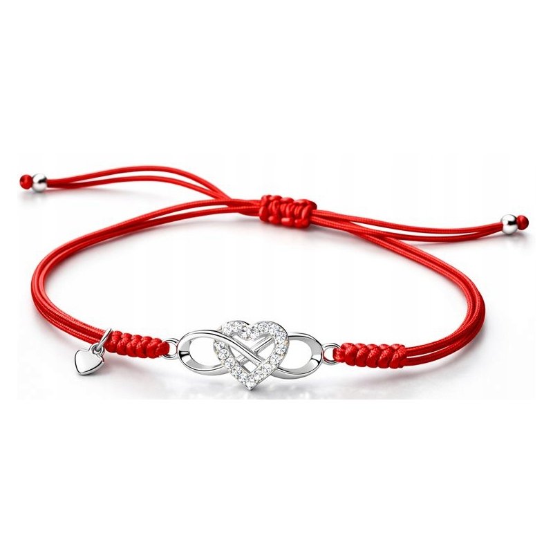 Srebrna bransoletka damska sznurkowa regulowana serce srebro 925 Walentynki